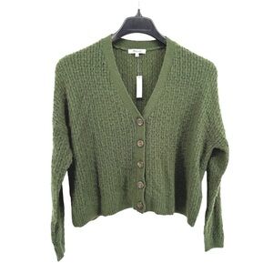 NEW Madewell Mayfair Womens Small Crop Cardigan Sweater Green V-Neck Wool Blend